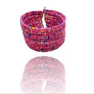 Beaded tribal bangle/bracelet pink mingled colors